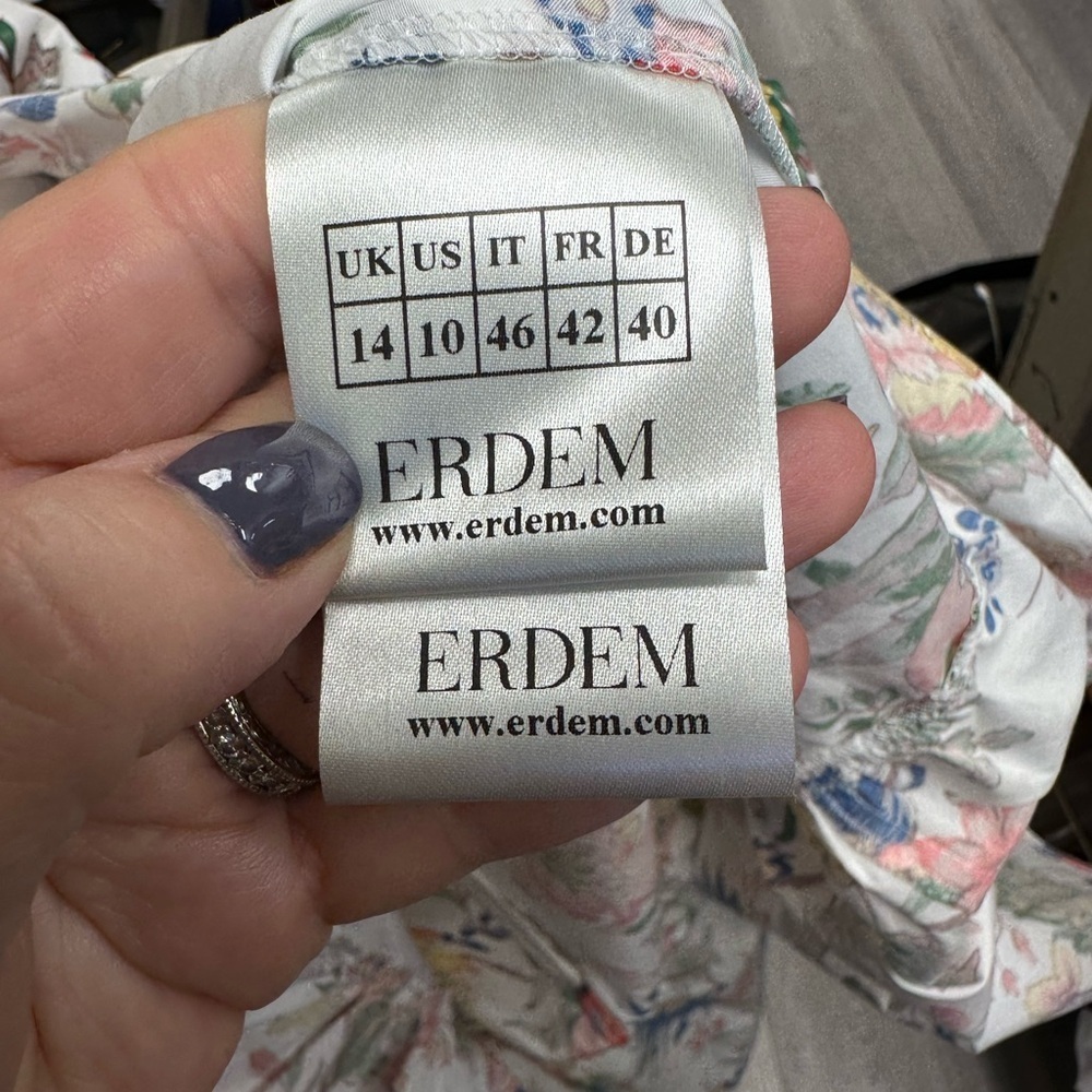 ERDEM White Floral Print Blouson Sleeve Dress – Size US 10 (UK 14) 🌸✨ - Picture 7 of 11